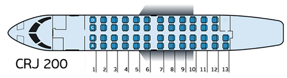 Расположение мест в самолете Bombardier CRJ-200