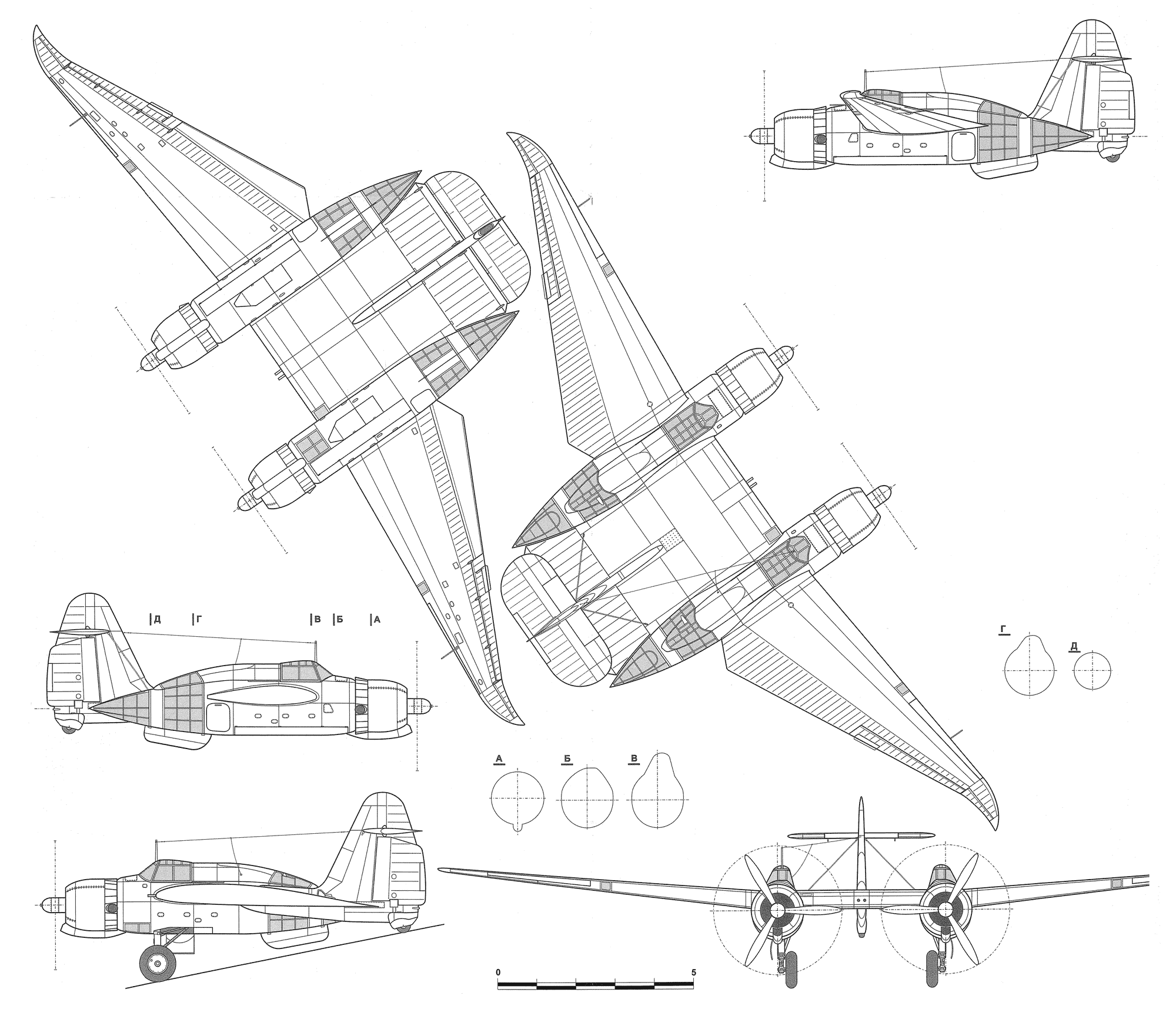 Чертеж дальнего бомбардировщика ДБ-ЛК