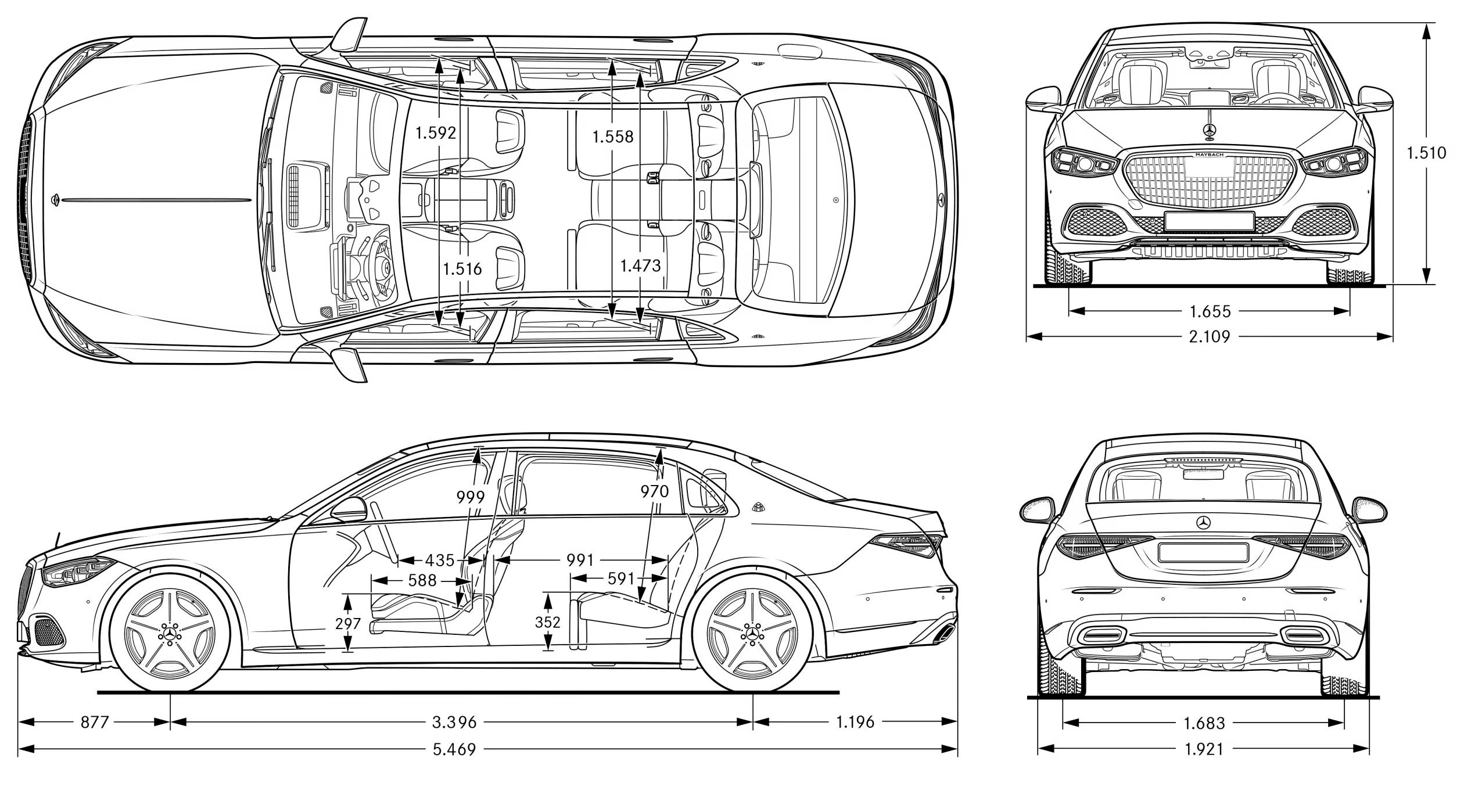 Чертеж Mercedes-Benz z223