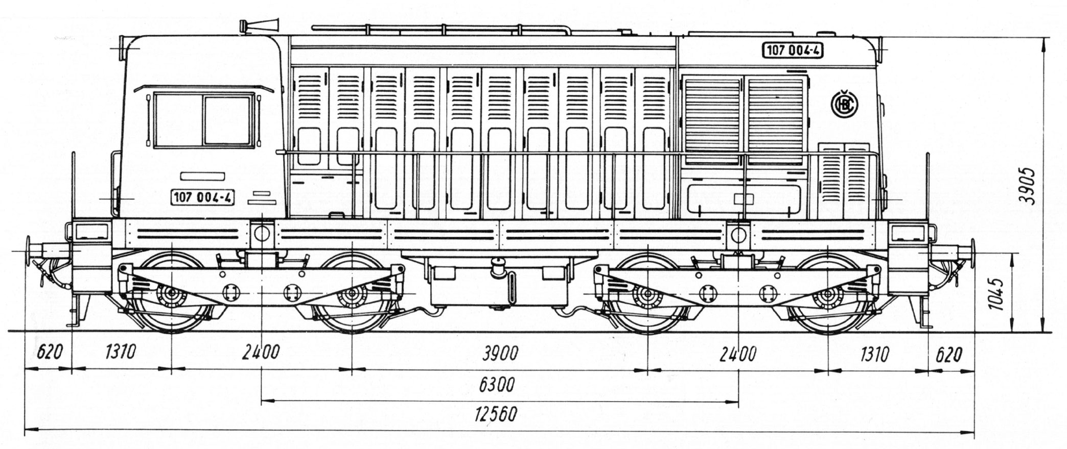 Чертеж тепловоза BR 107 (ЧМЭ2)