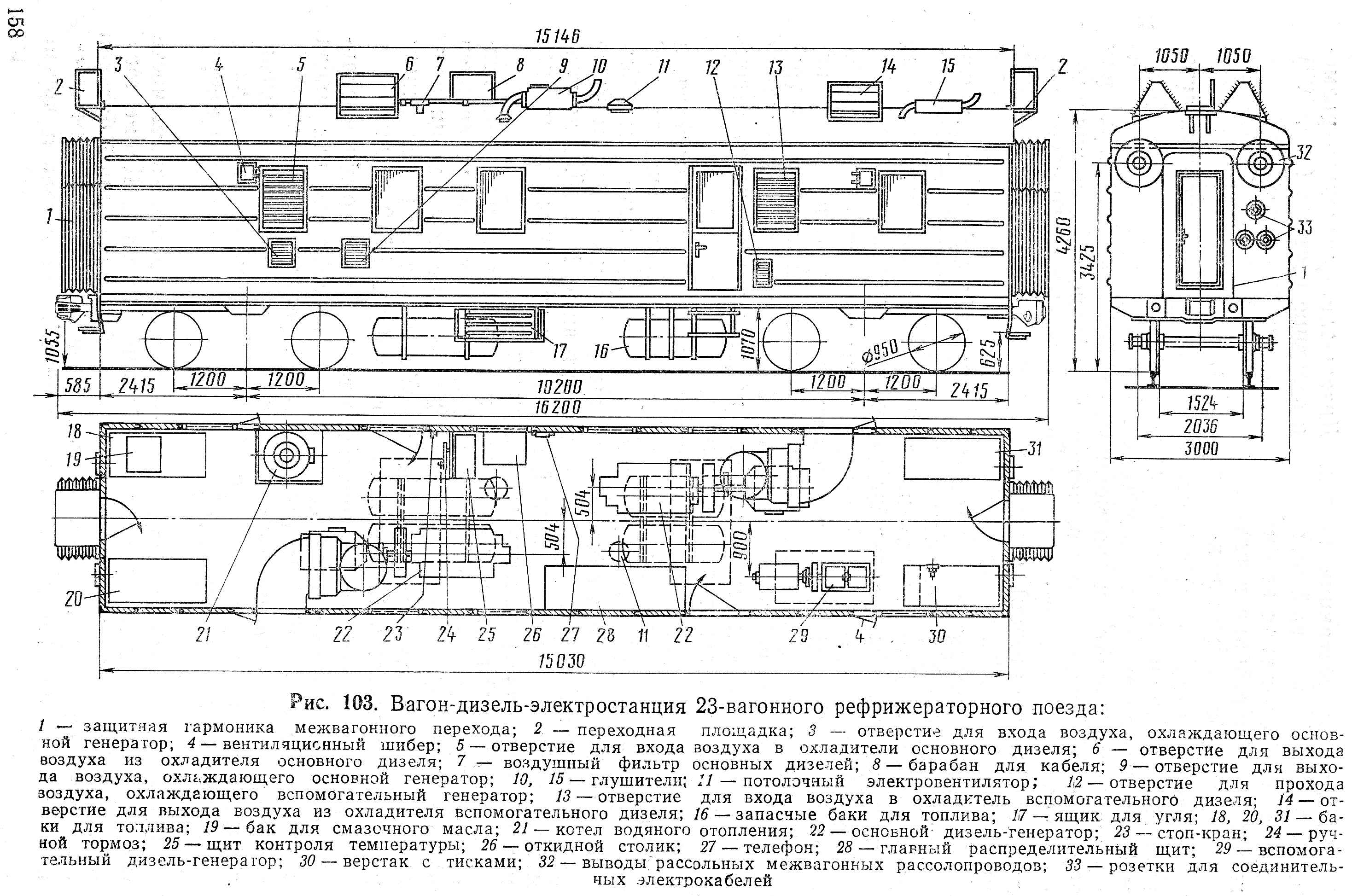 Компоновка вагона дизель-электростанции рефрижераторного поезд ZA-23