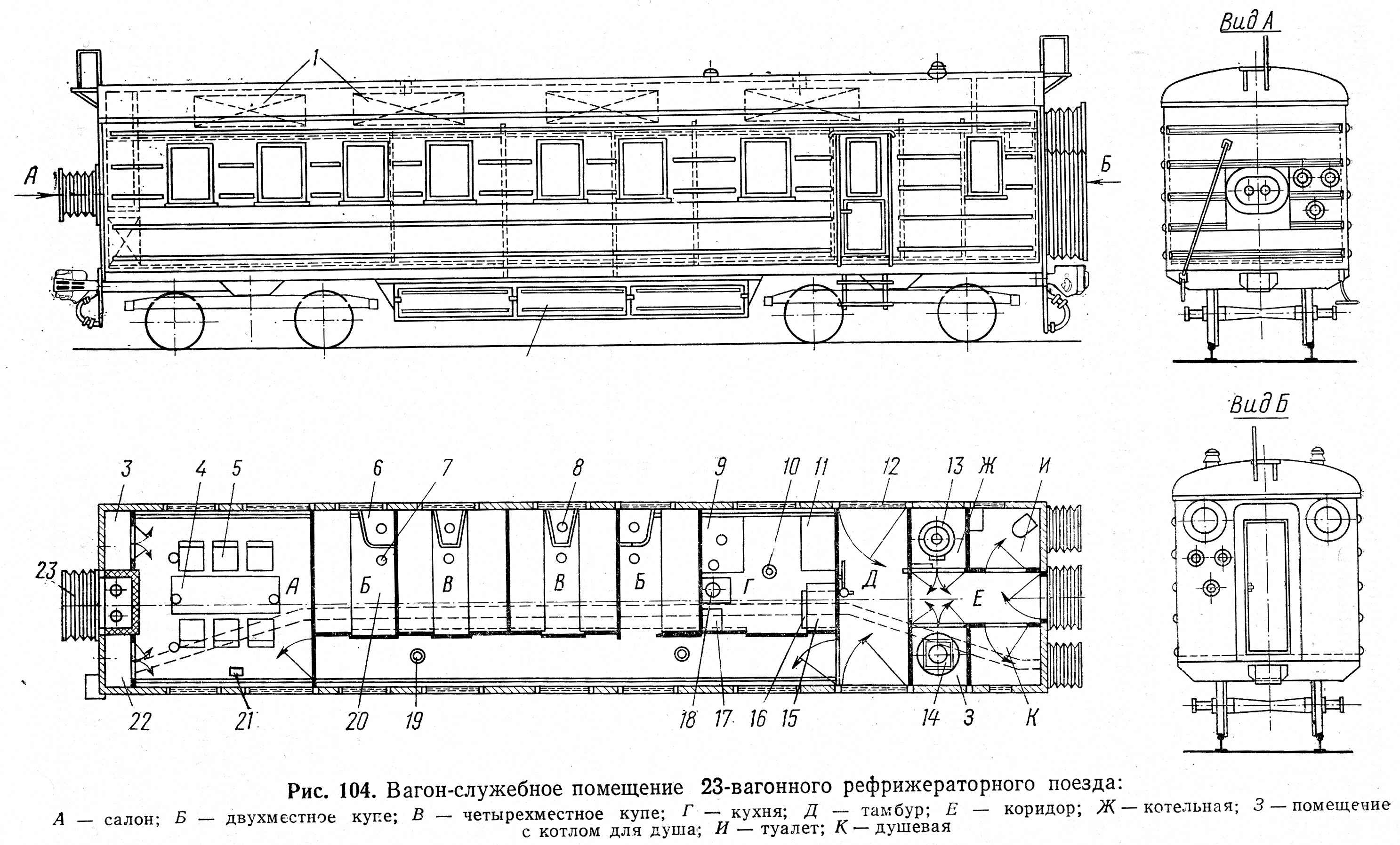 Компоновка служебного вагона рефрижераторного поезд ZA-23