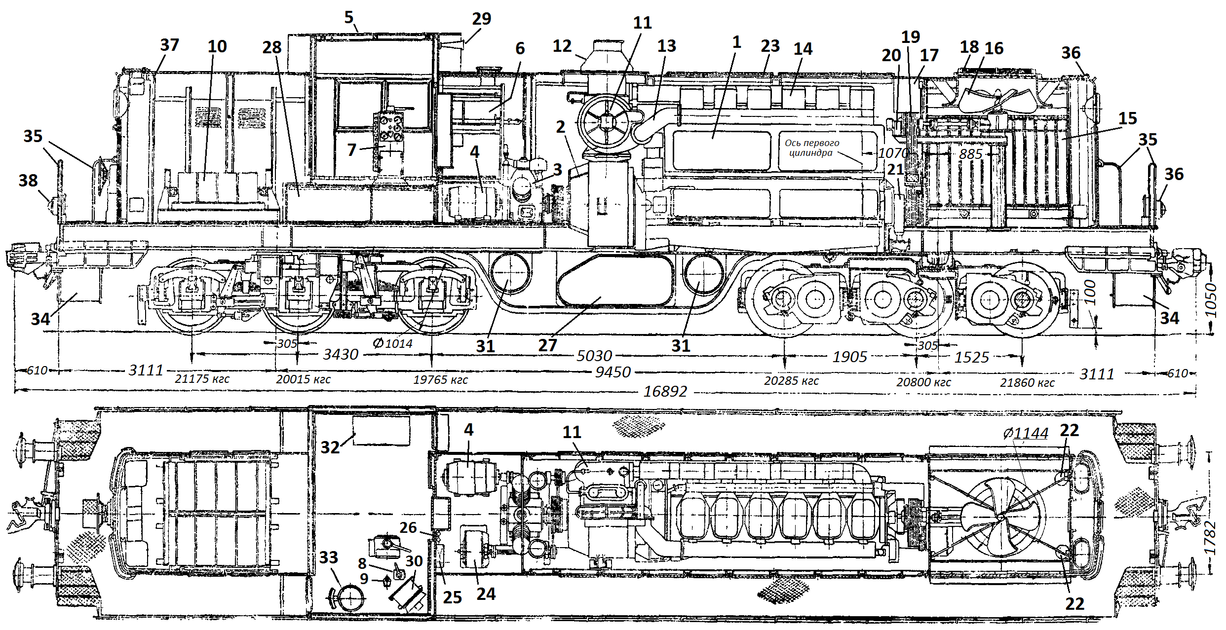 Чертеж тепловоза ТЭ1