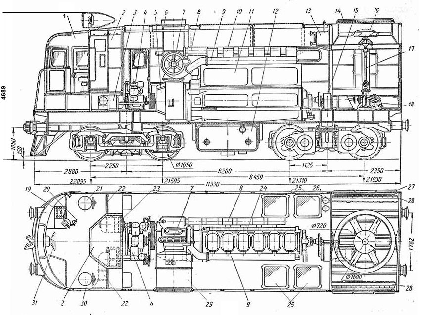 Чертеж тепловоза ТЭ2