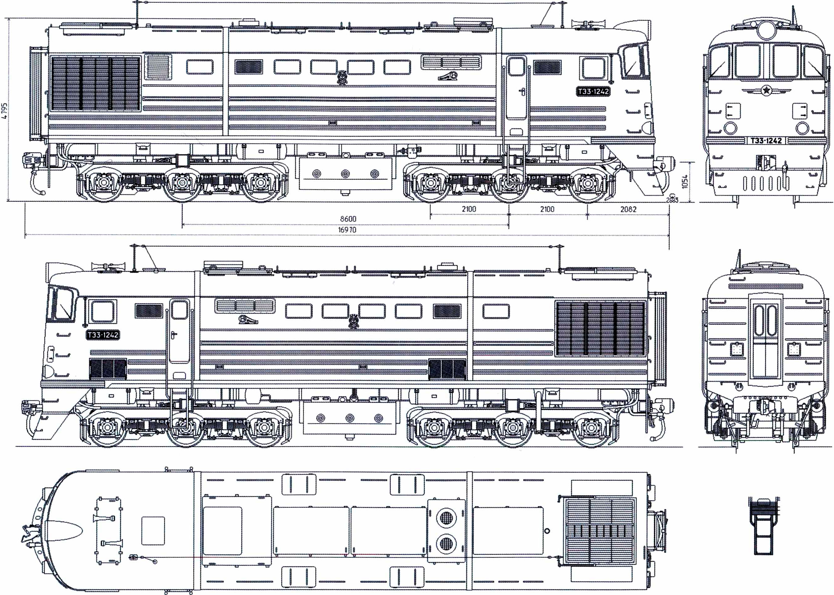 Чертеж тепловоза ТЭЗ с кабиной по образцу ТЭ7