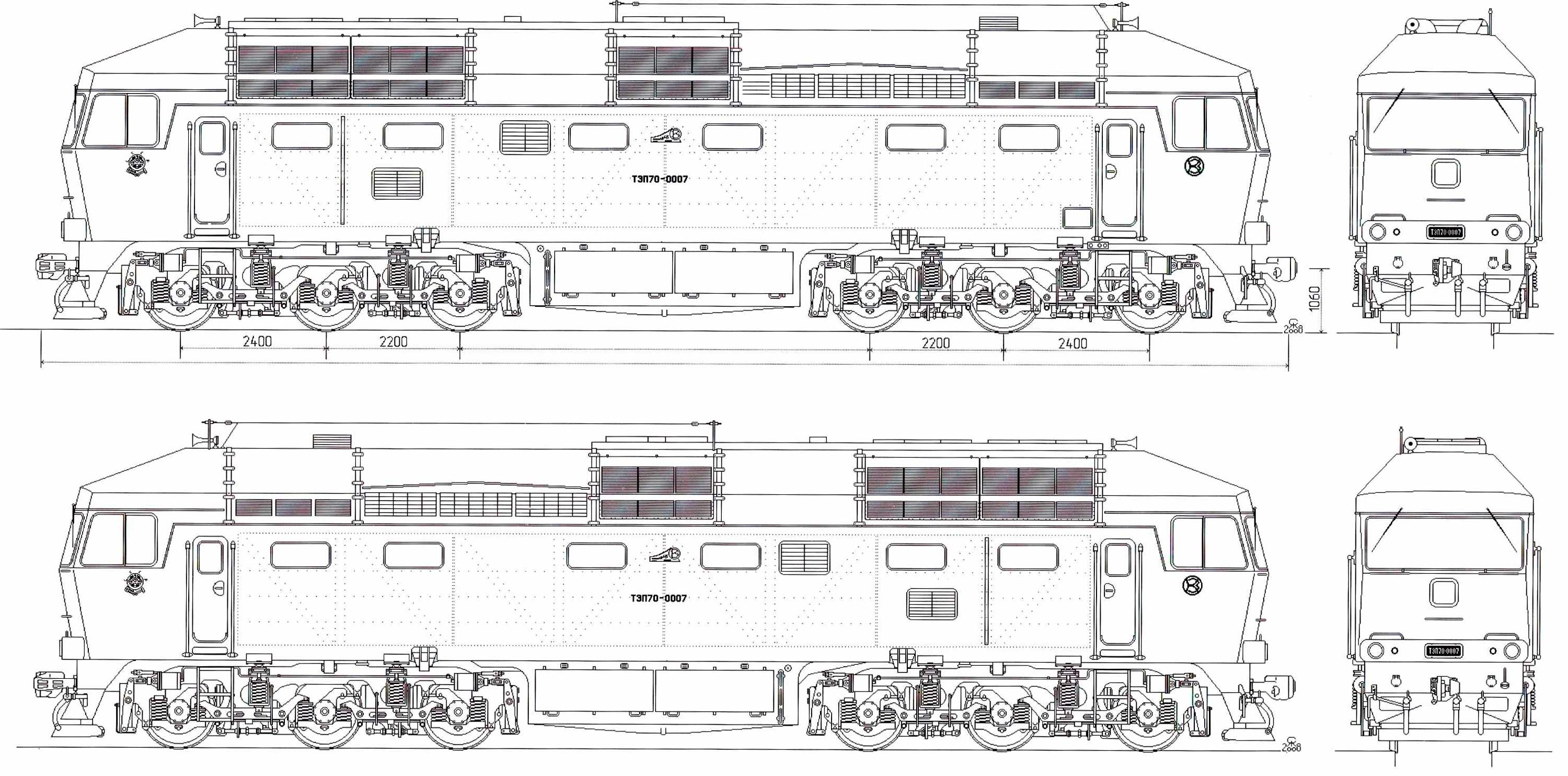 Чертеж опытного тепловоза ТЭП70