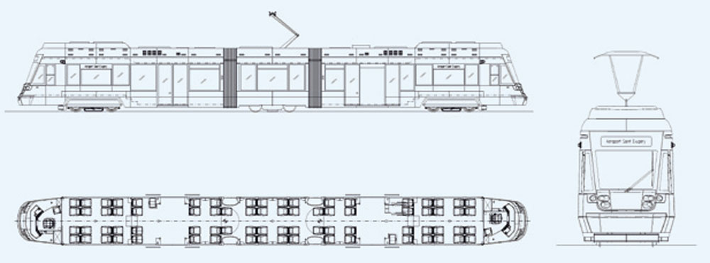 Чертеж трамвая Stadler Tango для Франции