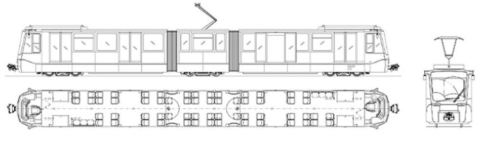 Чертеж трамвая Stadler Tango BOGESTRA