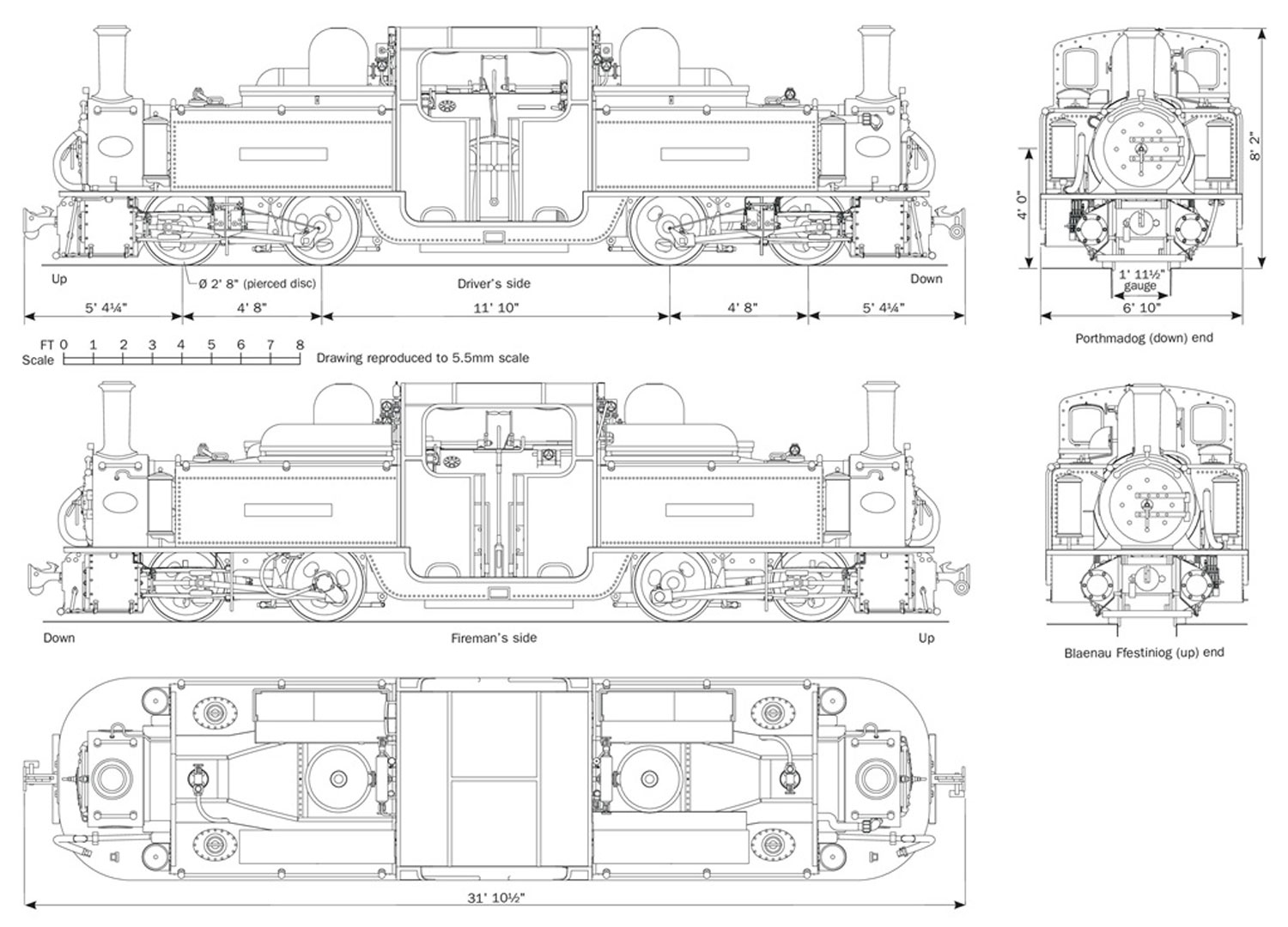 Чертеж паровоза Ffestiniog Railway Double Fairlie 0-4-4-0T 