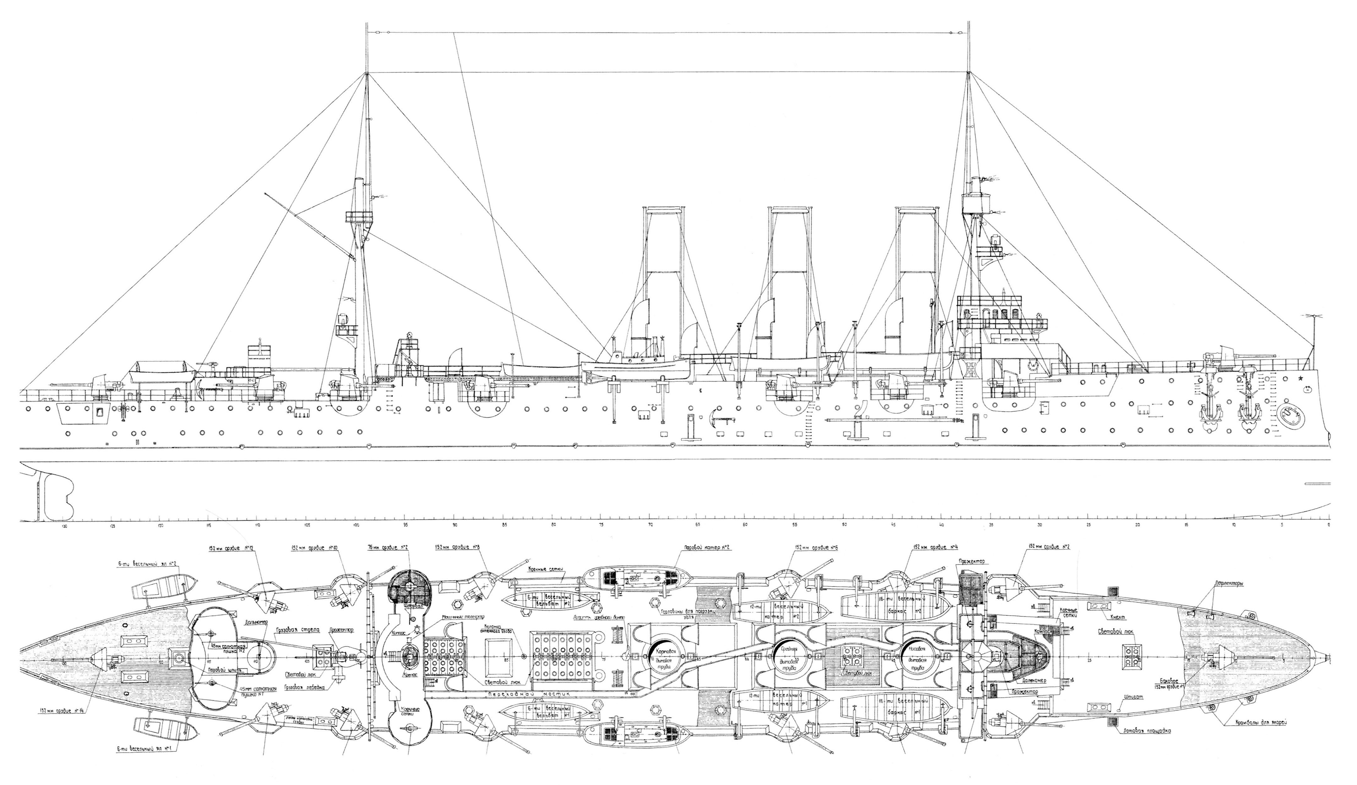 Чертеж крейсера Аврора