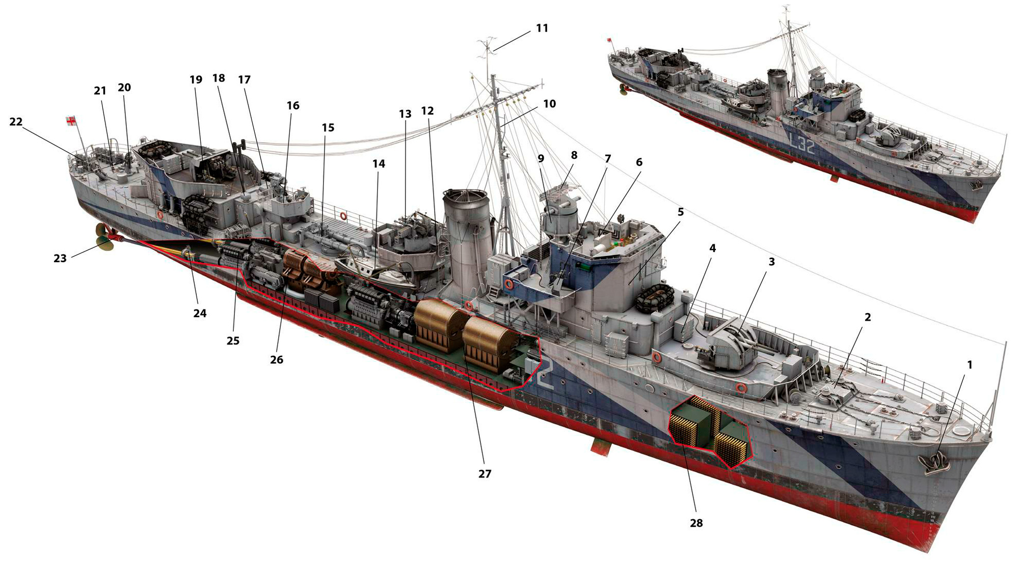 Компоновка миноносца HMS BELVOIR