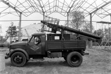 Телескопическая вышка ТВ-1 на шасси ГАЗ-51(51А) на строительстве Американской выставке в Москве